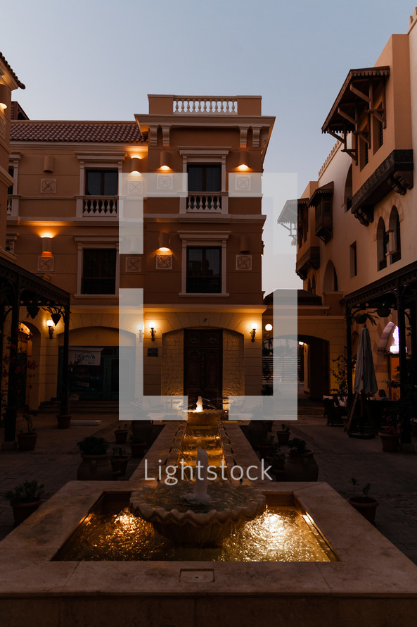 fountains in a courtyard in modern Egypt 