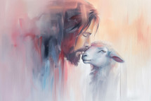 Soft watercolor-style painting of a serene figure of Jesus with a lamb, evoking themes of peace, guardianship, and biblical narrative.