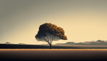 Painting art of a minimalism landscape with a tree