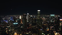 Aerial panoramic view of Los Angeles downtown at night
