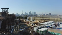 drone over LA construction site 