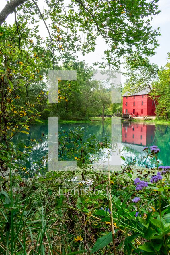 red mill and pond 
