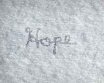 Hope written in snow.