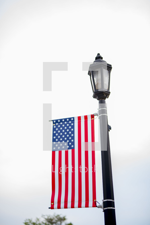American flag on a lamppost 