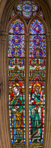 biblical scenes on giant stained glass windows in a church Montpellier