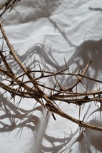 shadows and crown of thorns on white cloth