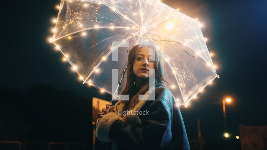 Happy Lady With Transparent Umbrella 