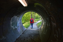 walking through a tunnel 