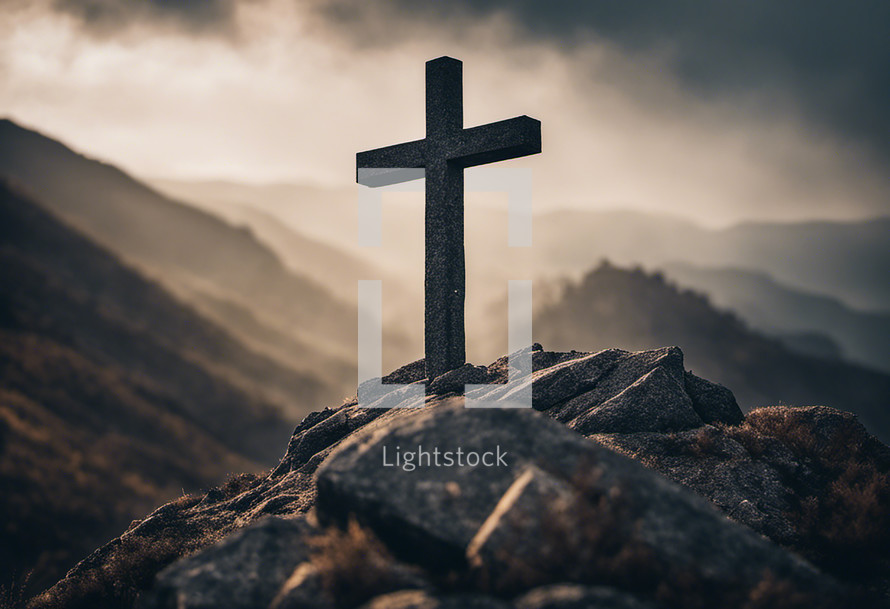 Cinematic Cross on a Mountain