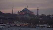 İstanbul Türkiye Old City Cityscape and Hagia Sophia Ayasofya Camii from Galata Köprüsü Bridge Sunset Istanbul, Turkey
