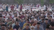 Thousand of Muslim Muslims Gather Celebrate Islam Eid al-Fitr Salah Praying in a Park in Denpasar City Bali, Indonesia