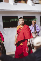 Buddhist monks walking the streets of Tibet 