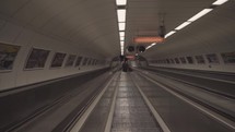Budapest, Hungary - Super Long Escalator at metro station subway underground Kossuth Lajos tér