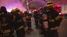 Yokneam, Israel, July 17 2018 - Firefighters during drill in a tunnel