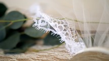 wedding veil and eucalyptus leaves 