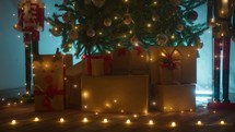 Christmas presents under christmas tree background 