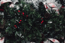 Christmas pine garland closeup 