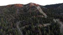Aerial Shot Flying Towards a Tree Covered Mountainside in Big Bear, California
