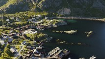 aerial view over coastal community 