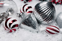 silver and peppermint ornaments 