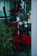 decorated front porch at Christmas 