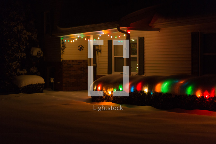 Christmas lights in snow 