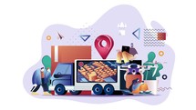 Delivey truck holding courier package, carrying container, parcel service, location, tracker , with a package, shopping, home delivery concept, 2d animation, explainer video, 2d Explainer Animation