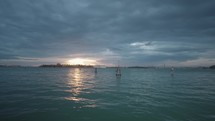 Venice lagoon at sunset, the view from the Venice water bus vaporetto.