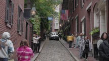 Acorn Street famous cobblestoned street in the Beacon Hill neighborhood, a historic neighborhood in Boston, Massachusetts