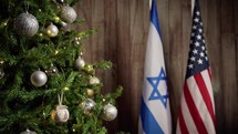 Israel and USA Flags near Christmas tree