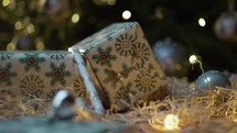 Composition of Christmas gifts and decorations 