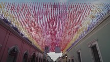 Colorful Papel Picados Decorated The Street during Day of The Dead Dia de Los Muertos Festival Oaxaca, Mexico
