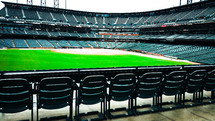 An empty baseball stadium.