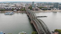 Drone footage circling the Hohenzollern Bridge in Cologne, Germany.