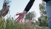 Hand Of A Boy Touches Ears Of Wheat In Summer