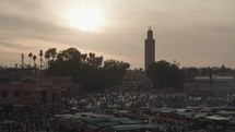 Sunset at Jemaa el-Fnaa Square and Market Place in Medina Quarter Old City Marrakesh, Morocco