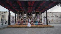 Skeletons and Skulls Display Line The Streets during Day of The Dead Dia de Los Muertos Festival in Oaxaca de Juarez, Mexico