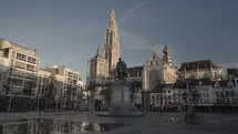 Statue Peter Paul Rubens Groenplaats and Cathedral of Our Lady on The Background Antwerp, Belgium