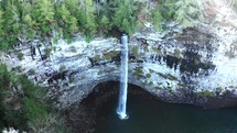 aerial view over a waterfall 