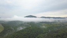clouds moving over a mountain forest 