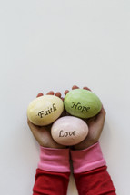 faith, hope, and love on Easter eggs 