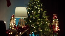 Ornaments and Christmas tree with lights 