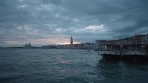 Venice lagoon at sunset, the view from the Venice water bus vaporetto.