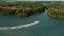 aerial view over a boat 