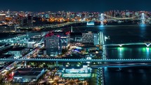 Time-lapse of the Rainbow bridge across Tokyo Bay at night