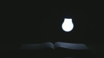 lightbulb over an open Bible 