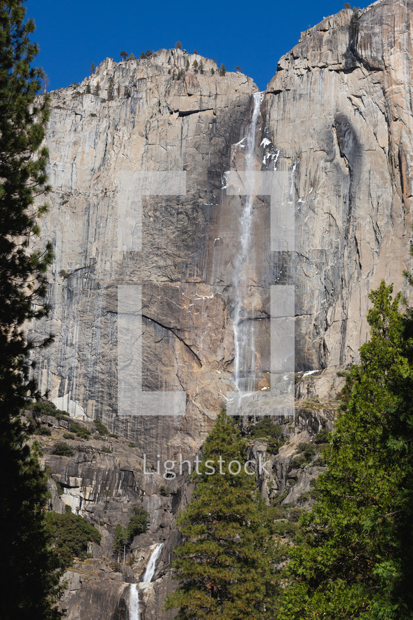 Mountain in Yosemite with waterfall