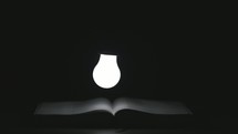 lightbulb over an open Bible 