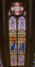  Stained glass windows Montpellier church biblical scenes, saints, angels, and other religious symbols.