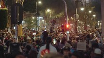 Mexico City, México - November 4, 2023: Crowd at Day of the Dead Grand Parade Dia de Los Muertos Street Celebration